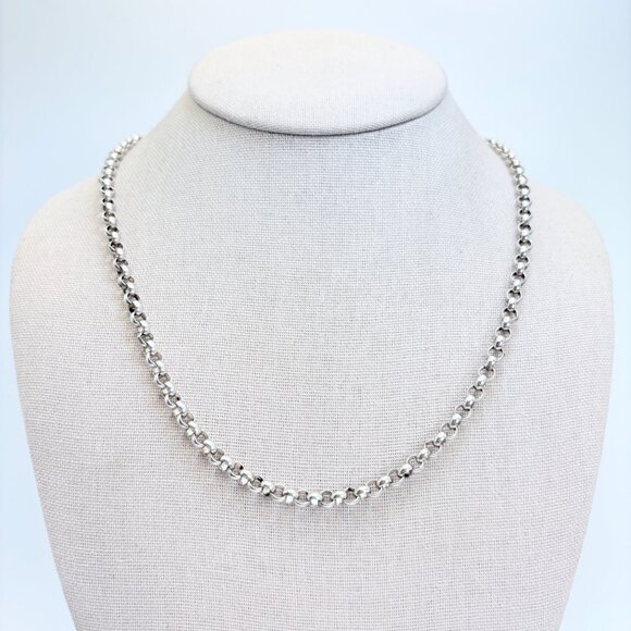 VTG Sterling Silver 925 Round Link Chain Necklace Lobster Clasp Size 24" Length - Picture 1 of 10